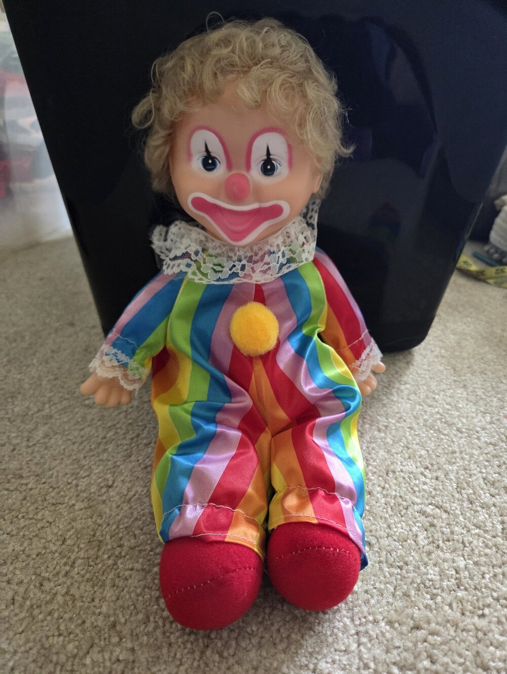 Vintage DavidCraft Co. rainbow clown 1980s approximately 14" doll  soft body, ru